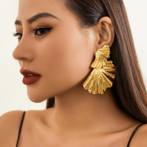 Bold Punk Metal Ginkgo Leaf Earrings | Gold Studs, Minimalist Trendy Leaf Design for Stylish Women"