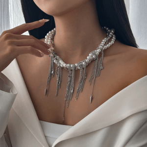 ✨French Grunge Pearl Choker｜Detachable Heart Tassel Collarbone Armor｜Glow-in-Dark Layering Jewelry [3-Way Hack] TikTok Viral Broken Elegance🔥Allergy-Friendly Chains｜Rave Bridge Destroyer