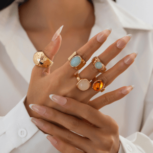 ✨ 5-Piece Acrylic Statement Ring Set – Luxe Geometric Alloy Rings | Fashionable Irregular Design for Trendsetters