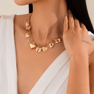 💀 Punk Heart Pendant Necklace – Alloy Love Heart with Bow Tassel Clavicle Chain | Edgy Statement Jewelry for Wome
