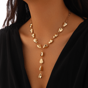 ✨ Baroque Irregular Y-Drop Necklace – Minimalist Flat Waterdrop Pendant | Cool Aesthetic Collarbone Chain for Women