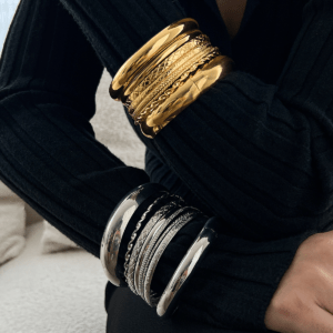 Glossy Curved Bangle Set – Minimalist Geometric Twist Cuff Bracelets | Sleek Metal Stack [Modern Chic Jewelry for Women]