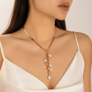 Baroque Pearl Tassel Necklace – Vintage Geometric Snake Chain Choker