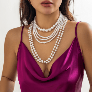 Layered Faux Pearl Necklace – Baroque Beaded Choker for Elegant French Vintage Look