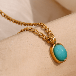 Elegant Amazonite Pendant Necklace | 18K Gold Plated Twisted Chain | Minimalist High-End Jewelry for Women